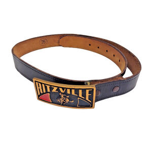 Vintage Rare Ritzville Rodeo Cowboy Leather Belt 26" Estate Find Brass Buckle